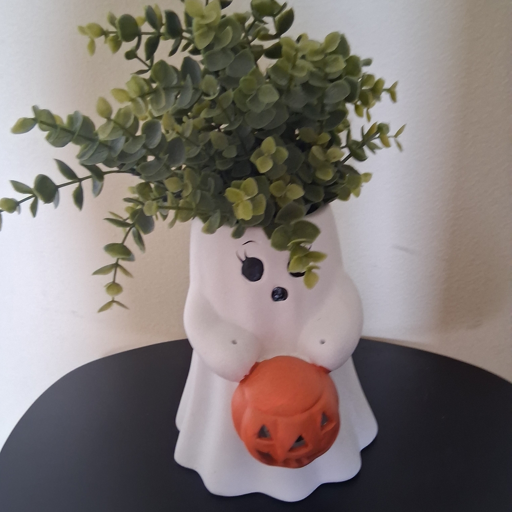 Halloween Ghost Planter with Pumpkin NEW